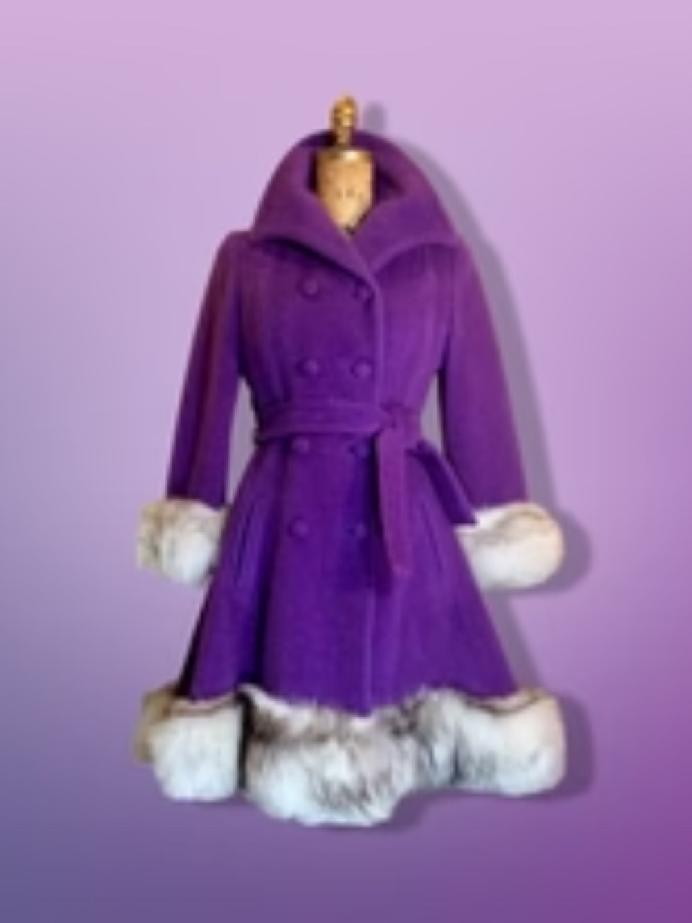 Lilli Ann Purple Wool Princess Coat and Massive Fox Fur Trim